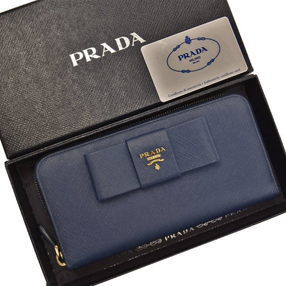 Prada Long Wallet Navy Blue Leather - Picture 1 of 3